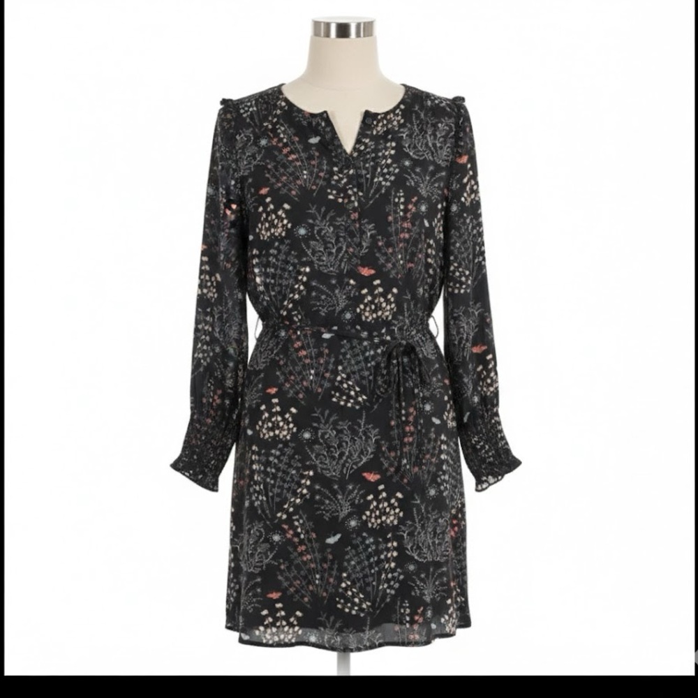 Loft Womens Size Medium Long Sleeve Dress Trapeze Flare Multicolored Lining